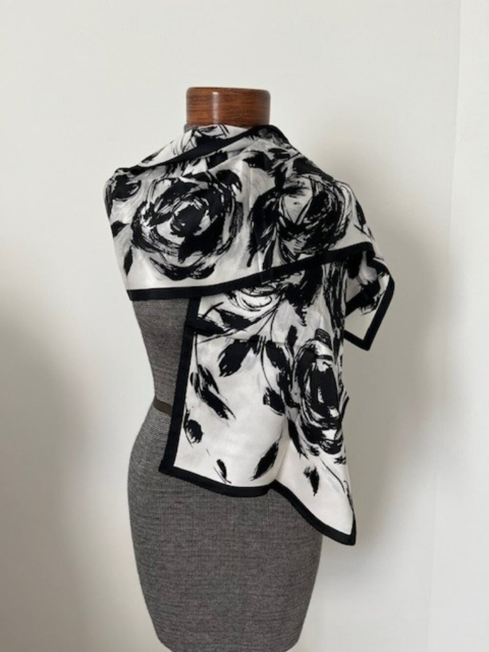 Talbots Black and White Floral Silk Scarf Wrap